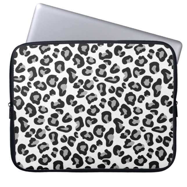 Capa Para Notebook Leopardo impresso em preto e branco com Cinza (Frente)
