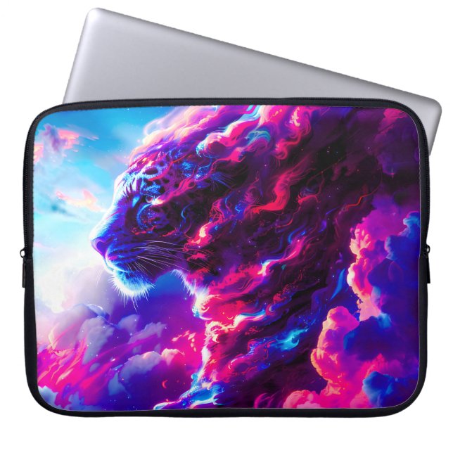 Capa Para Notebook Leopardo Neon Cósmico Futurista (Frente)