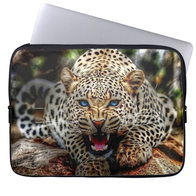 Capa Para Notebook Leopardo Olhado Azul (Frente)