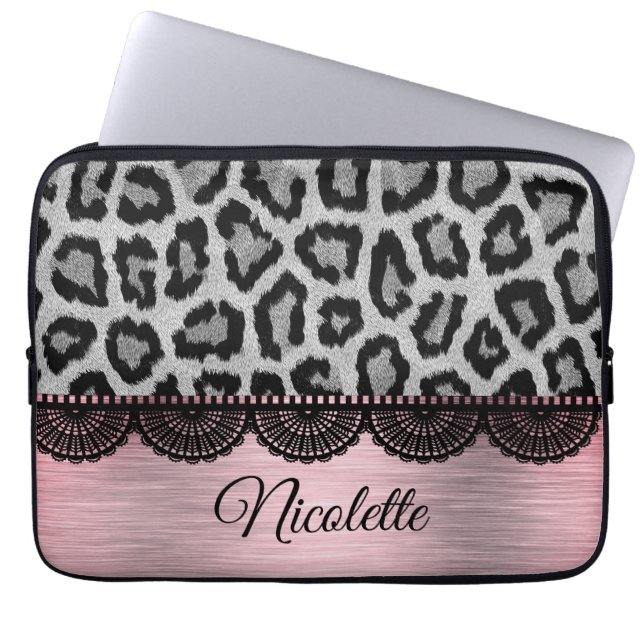 Capa Para Notebook Leopardo-rico e rendas com Blush Rosa (Frente)