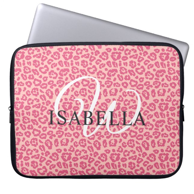 Capa Para Notebook Leopardo Rosa Personalizado Nome Impresso Monogram (Frente)