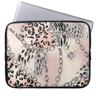 Capa Para Notebook Leopardo Têxtil: Padrão de Cadeia Floral.