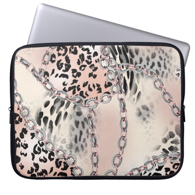 Capa Para Notebook Leopardo Têxtil: Padrão de Cadeia Floral. (Frente)