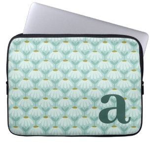 Capa Para Notebook Letra Inicial Monograma Azul Turquesa Floral Vinta