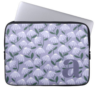 Capa Para Notebook Letra Inicial Monograma Padrão Floral Azul Roxo
