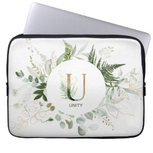 Capa Para Notebook Letra inicial U Foliage Wreath Bolsa de laptop