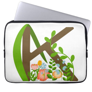 Capa Para Notebook Letra maiúscula K monograma floral