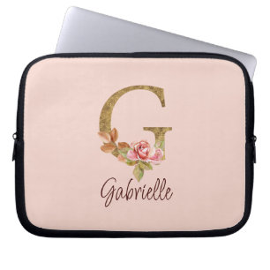 Capa Para Notebook Letra Personalizada G Folha Dourada Rosas Rosa Pál