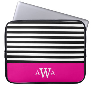 Capa Para Notebook Letra Tripla Monograma Fuchsia Black Stripes