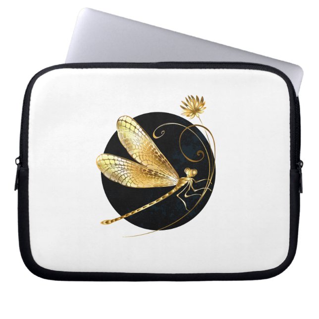 Capa Para Notebook libélula ouro em círculo preto (Frente)