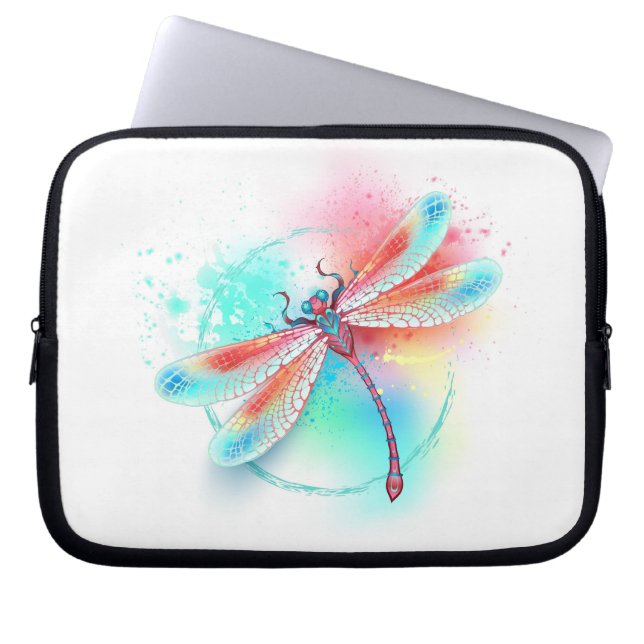 Capa Para Notebook libélula vermelha sobre fundo de aquarela (Frente)
