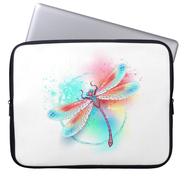 Capa Para Notebook libélula vermelha sobre fundo de aquarela (Frente)