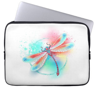 Capa Para Notebook libélula vermelha sobre fundo de aquarela