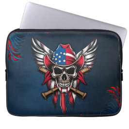 Capa Para Notebook Liberdade selvagem, crânio americano com morcegos