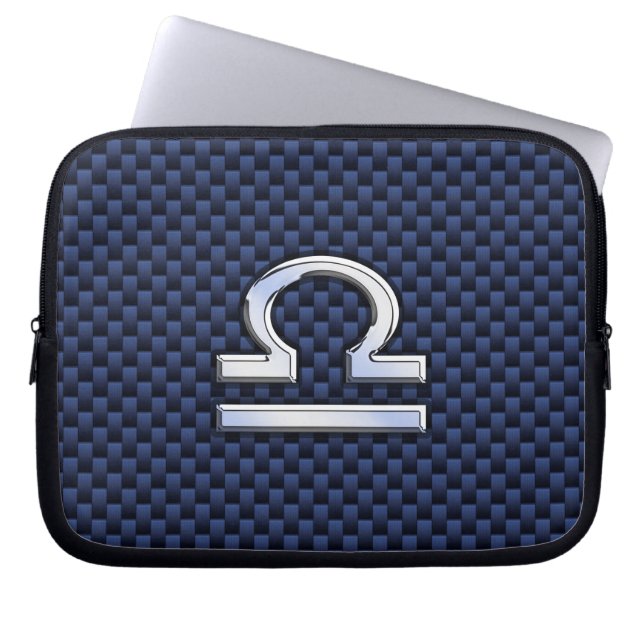 Capa Para Notebook Libra Zodiac Sign on Navy Carbon Fiber Style (Frente)