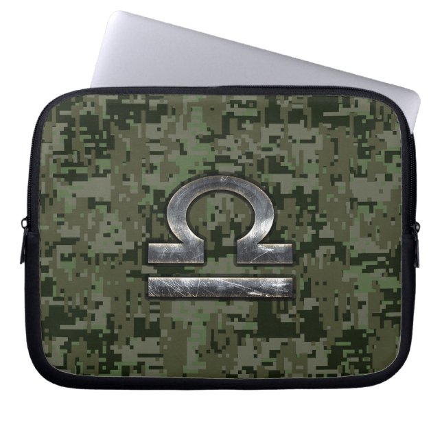 Capa Para Notebook Libra Zodiac - Sinal sobre o camo digital verde-ol (Frente)