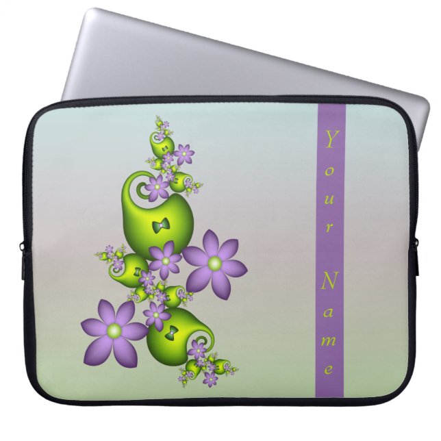 Capa Para Notebook Lilac Fantasy Flói Verde Formas Fractais Nome (Frente)