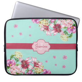 Capa Para Notebook Lily & Peony Floral Aqua