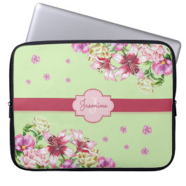 Capa Para Notebook Lily & Peony Floral Mint Green