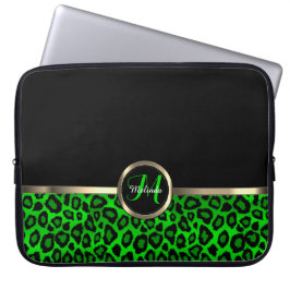 Capa Para Notebook Limão monograma e leopardo preto com ênfase Dourad