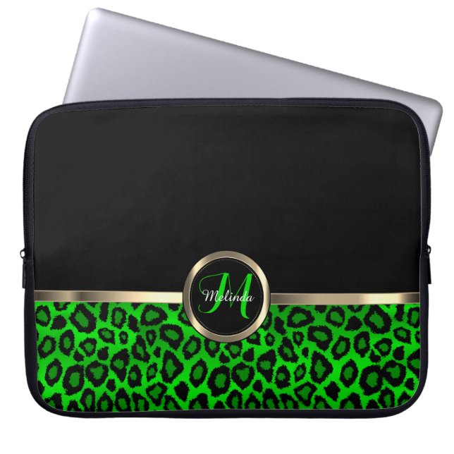 Capa Para Notebook Limão monograma e leopardo preto com ênfase Dourad (Frente)