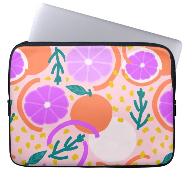 Capa Para Notebook Limão Rosa Geométrico de Frutas Cítricas Modernas (Frente)