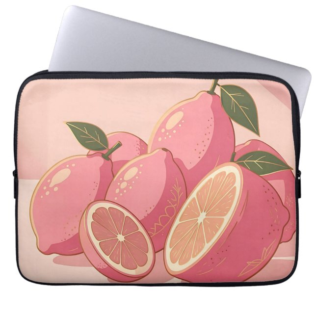 Capa Para Notebook Limão Rosa Moderno Feminino Cítrico (Frente)