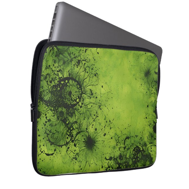 Capa Para Notebook Lime Green Grunge com Acentos Pretos (Frente Esquerda)