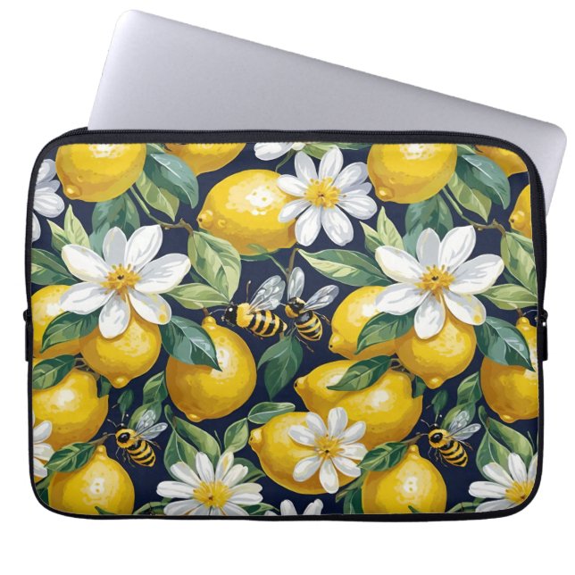 Capa Para Notebook Limões Amarelos Frescos Com Abelhas Atarefadas & F (Frente)