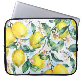 Capa Para Notebook Limões de aquarelas, ramos de citrinos frescos.
