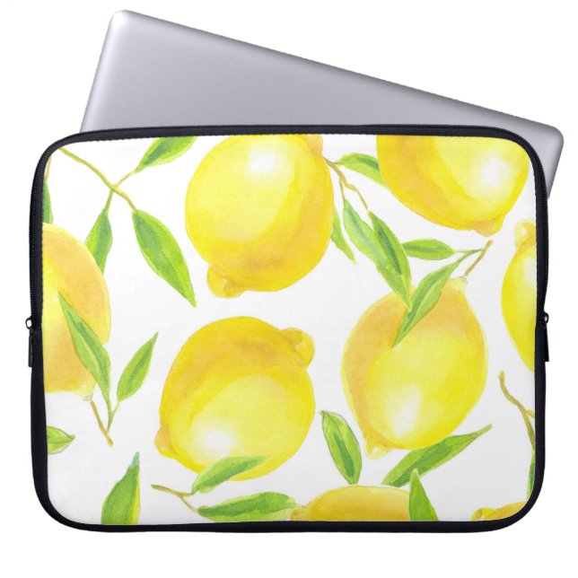 Capa Para Notebook Limões e folhas de aquarelas: padrão. (Frente)