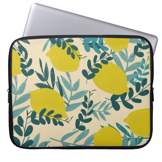 Capa Para Notebook Limões e folhas, fundo de colheita. (Frente)