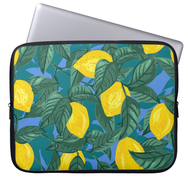 Capa Para Notebook Limões, folhas: padrão tropical dos citros. (Frente)