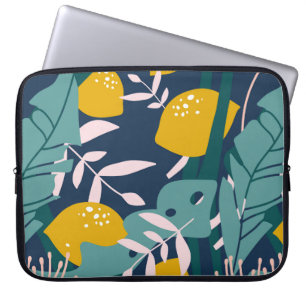 Capa Para Notebook Limões frescos, folhas de fundo. Folha desenhada