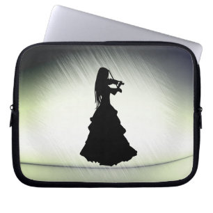 Capa Para Notebook Linda garota cigana joga violino verde