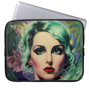 Capa Para Notebook Linda Lavanda e Estilo Retro Verde Mulher Espacial