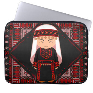 Capa Para Notebook Linda menina palestina Embroiderada tatreez vermel