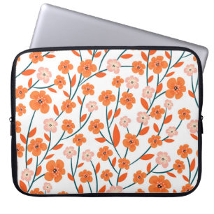 Capa Para Notebook Lindas flores laranja e pastel, sem costura