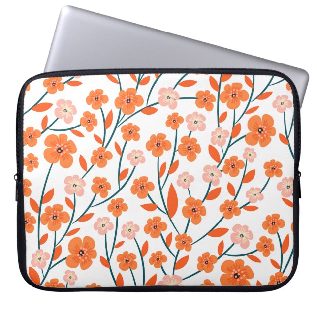 Capa Para Notebook Lindas flores laranja e pastel, sem costura (Frente)
