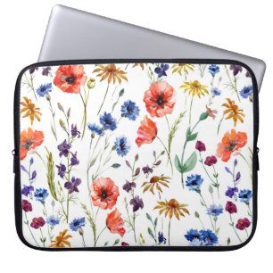 Capa Para Notebook Lindas flores silvestres, aquarela, papoila, giras