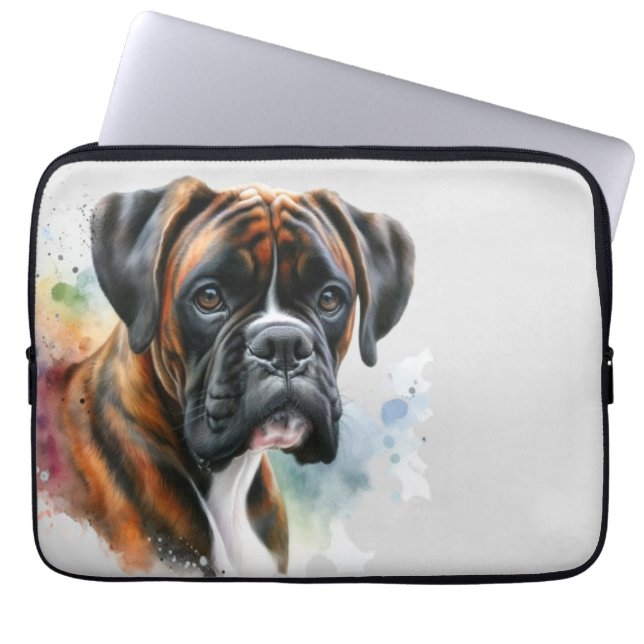 Capa Para Notebook Lindo Cachorro Boxer em Aquarela (Frente)