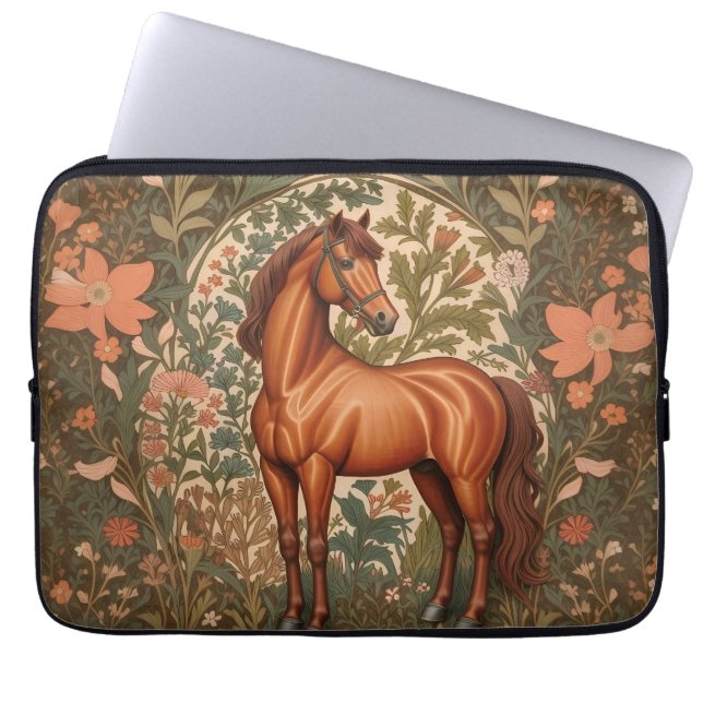 Capa Para Notebook Lindo Cavalo Marrom Inspirado em William Morris (Frente)