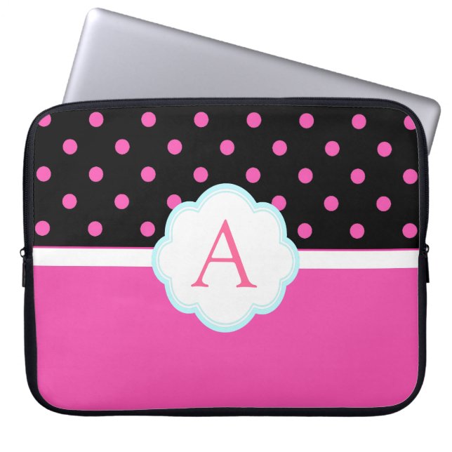 Capa Para Notebook Lindo fofo, doce rosa e bolinhas pretas (Frente)