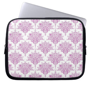 Capa Para Notebook Lindo padrão de damasco floral roxo sobre branco