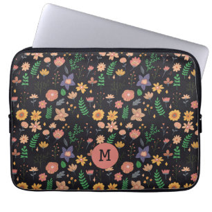Capa Para Notebook Lindo Padrão Floral Escuro Moderno Monograma