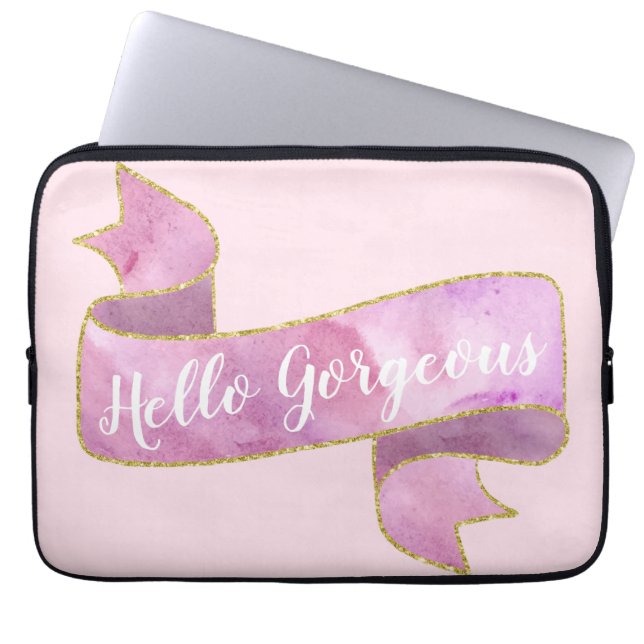 Capa Para Notebook Lindo Rosa Bege Bonito Laço Dourado Feminino (Frente)
