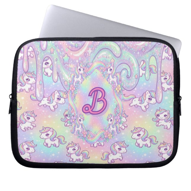 Capa Para Notebook Lindo Unicórnio Kawaii Arco-Íris Pastel Mágico (Frente)
