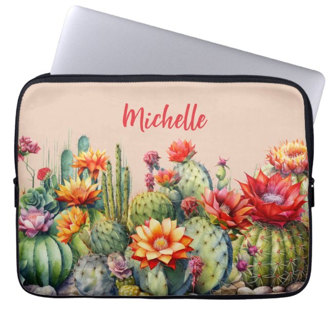 Capa Para Notebook Lindos Cactos Flores Com Nome (Frente)