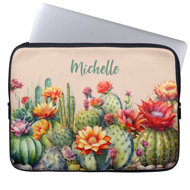 Capa Para Notebook Lindos Cactos Flores Com Nome (Frente)
