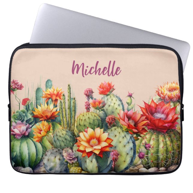 Capa Para Notebook Lindos Cactos Flores Com Nome (Frente)